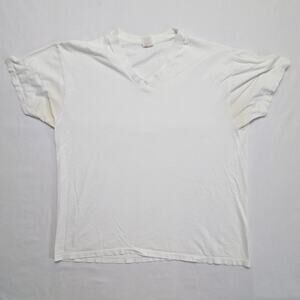 Vintage Hanes White V-Neck T-Shirt 100% Cotton Mens XL Blank Tee